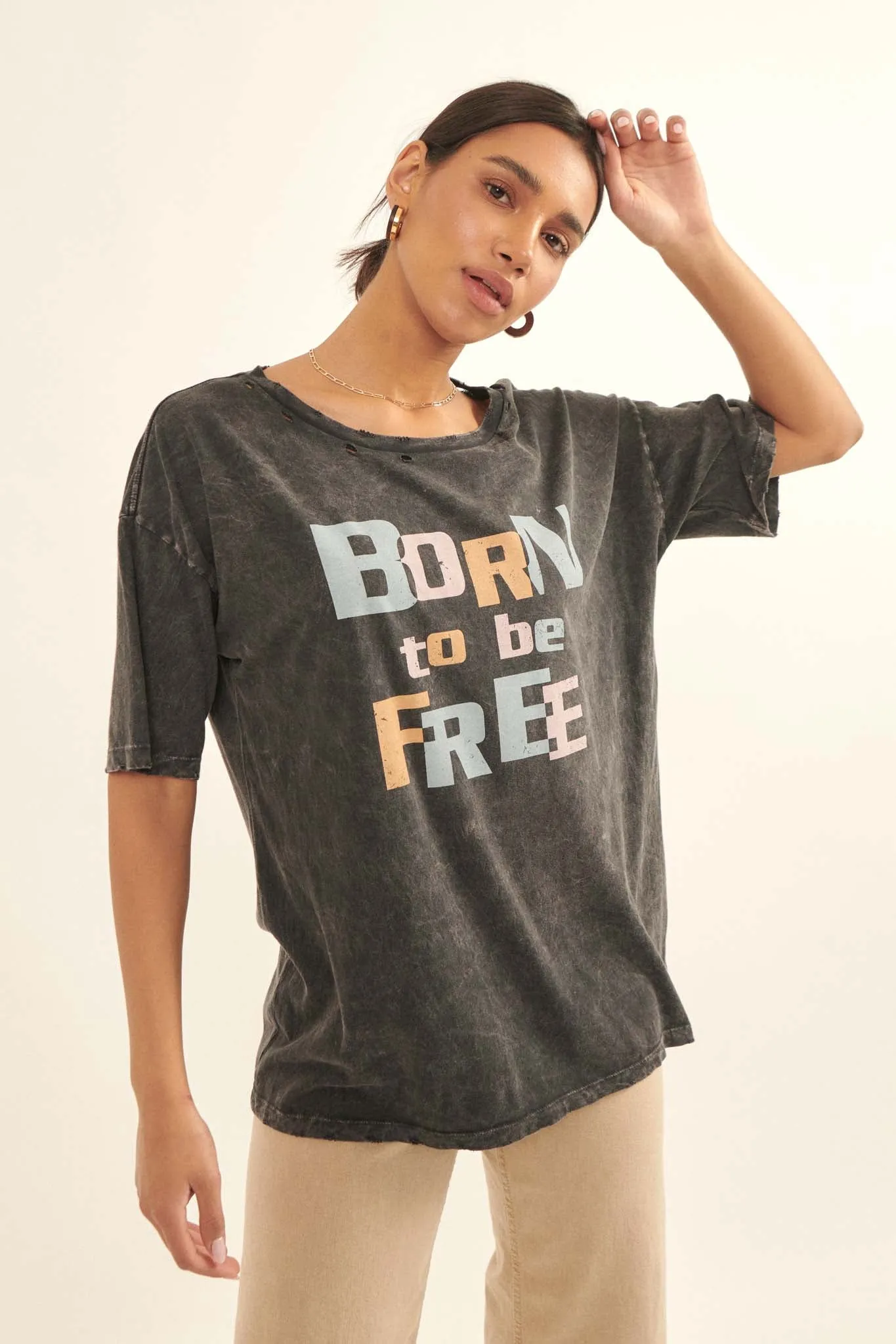 Born to Be Free Distressed Graphic Tee