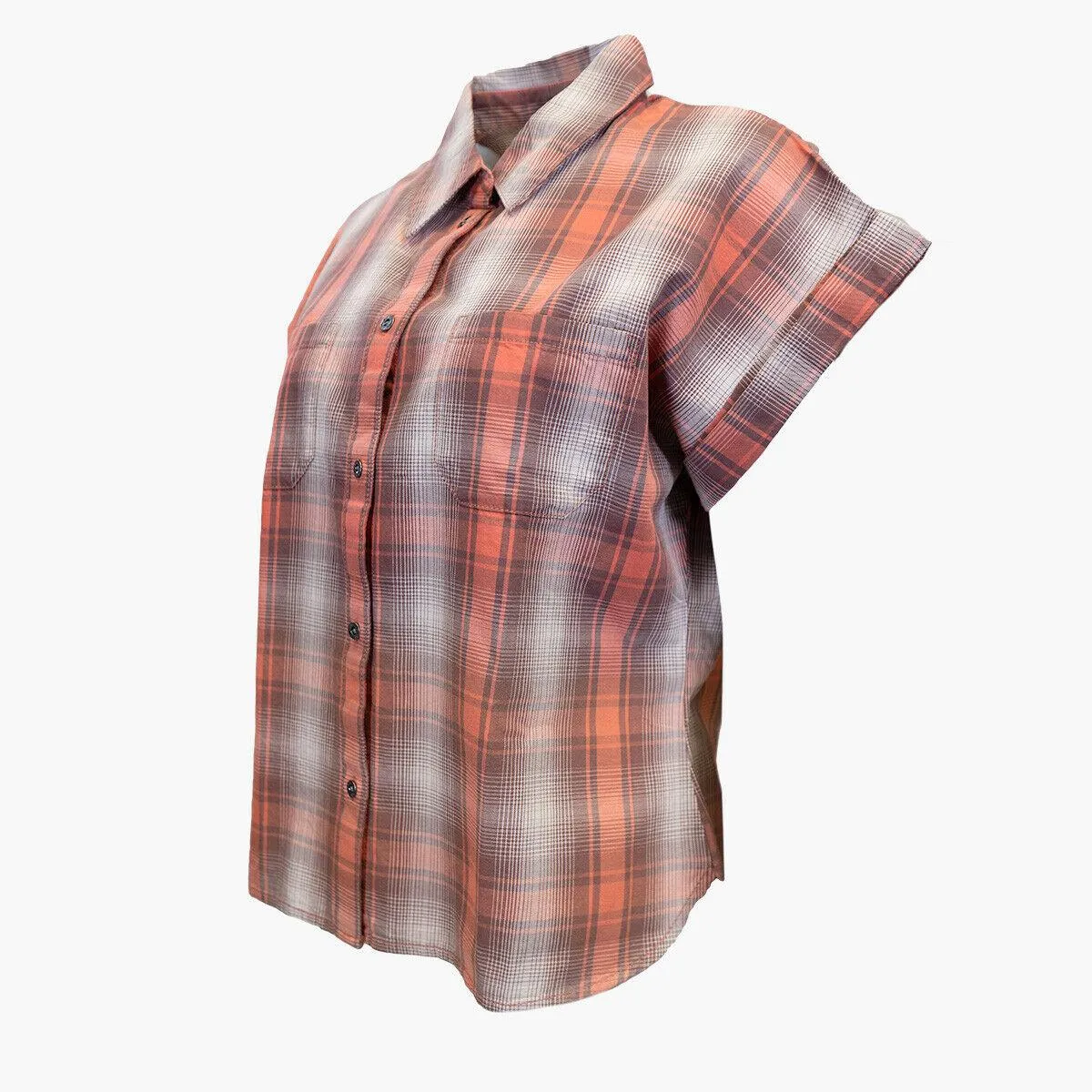 Branded  Women's Red Orange Ombre Plaid S/S Woven Shirt Vest (S03)