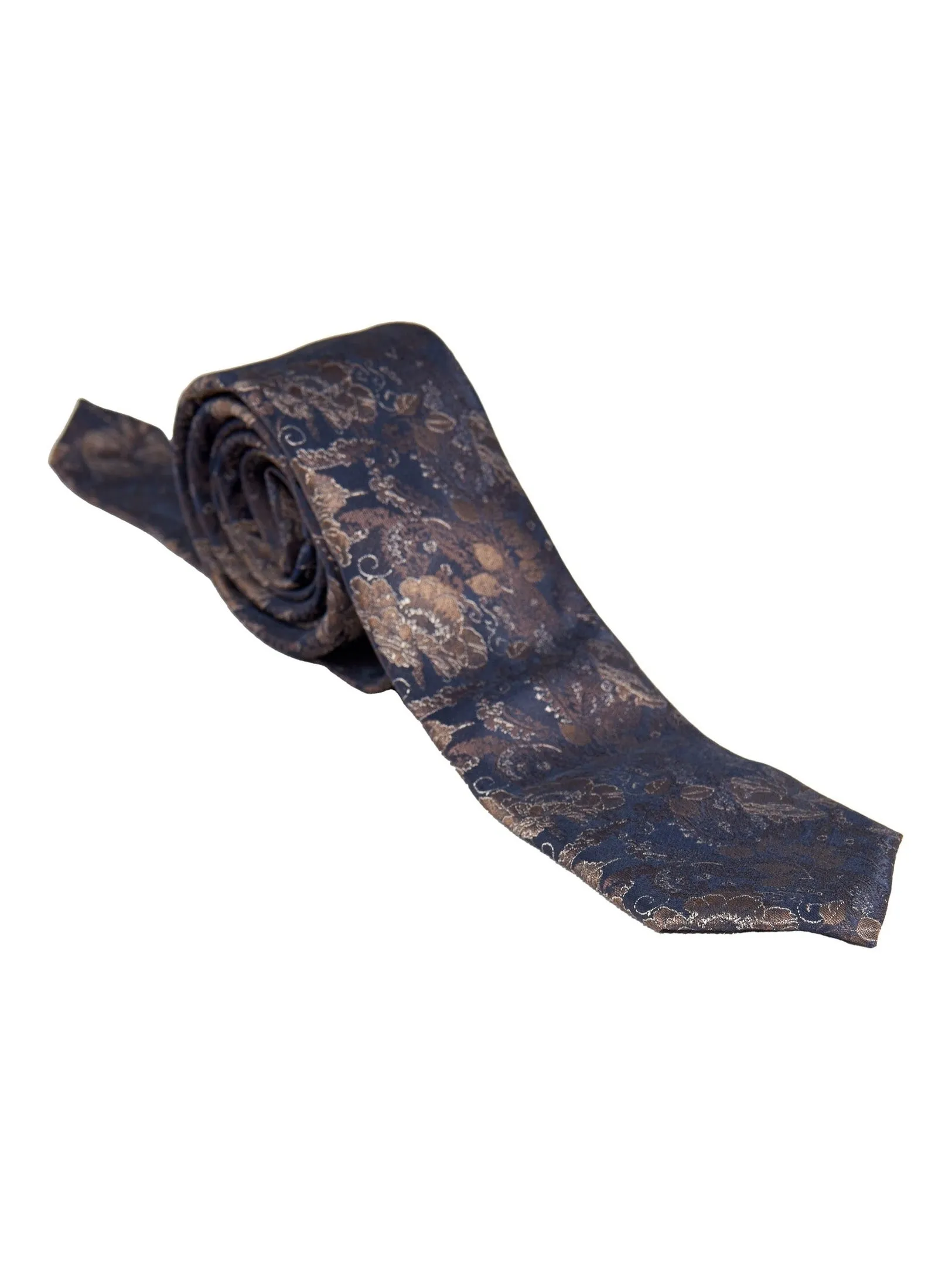 BROWN FLORAL FOLIAGE PRINT NECK TIE SET