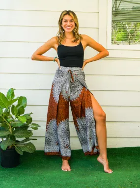 Brown Marble Mandala Palazzo Wrap Pants