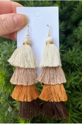 Brown Ombre Tassel Fall Statement Earrings