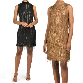 Carla Conti Made in Italy Sequin Fringe Cocktail Mini Dress