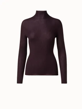 Cashmere Silk Fine Rib Mock Neck