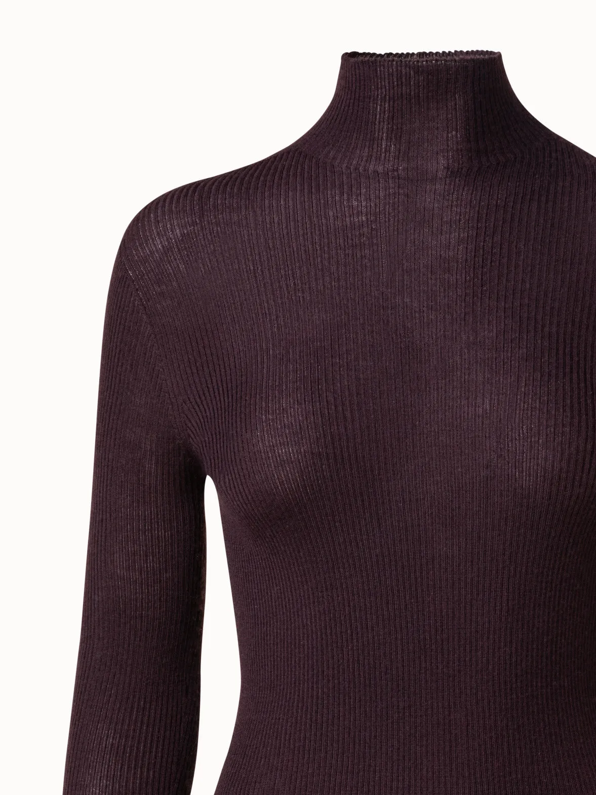 Cashmere Silk Fine Rib Mock Neck