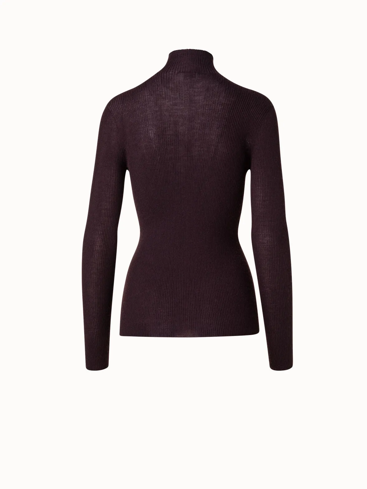 Cashmere Silk Fine Rib Mock Neck