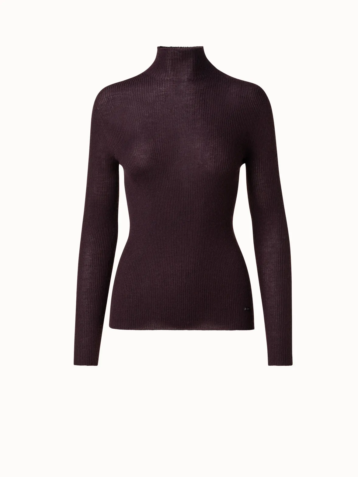 Cashmere Silk Fine Rib Mock Neck