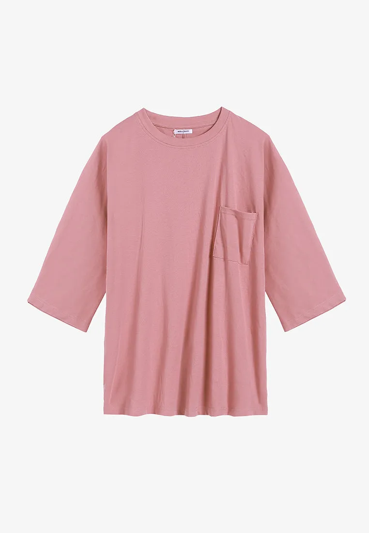 Cavina Cropped Sleeves Cotton Tee - Pink