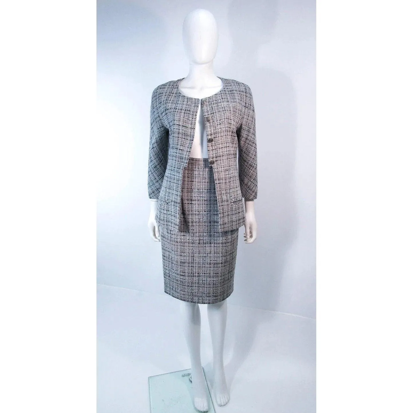 CHANEL Grey and Blue Skirt Suit | Size 42