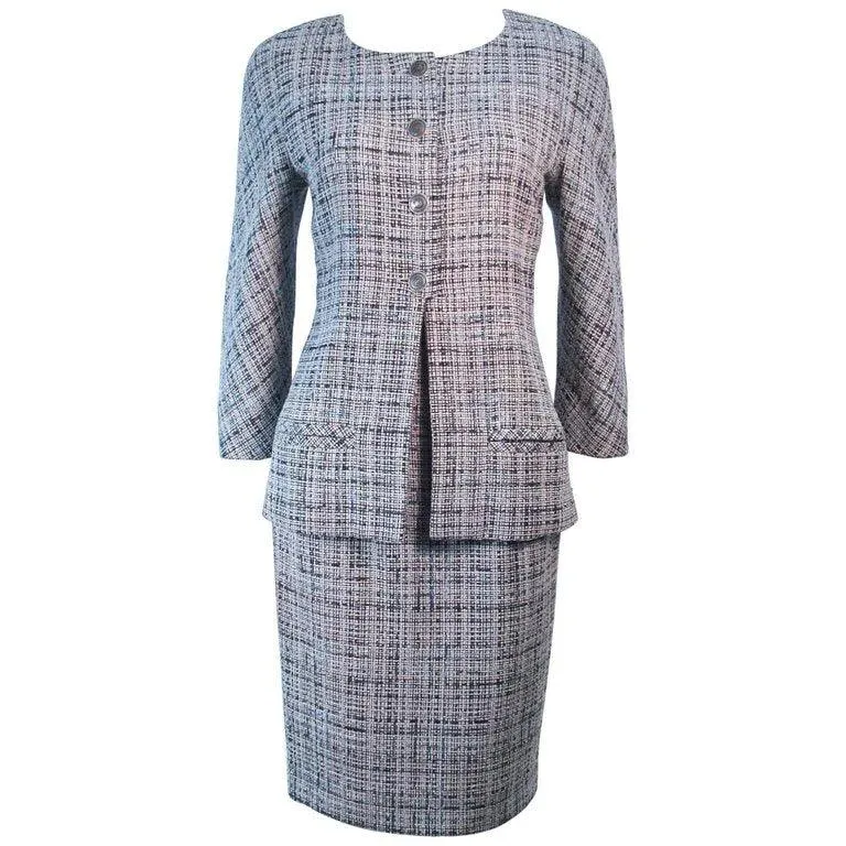 CHANEL Grey and Blue Skirt Suit | Size 42