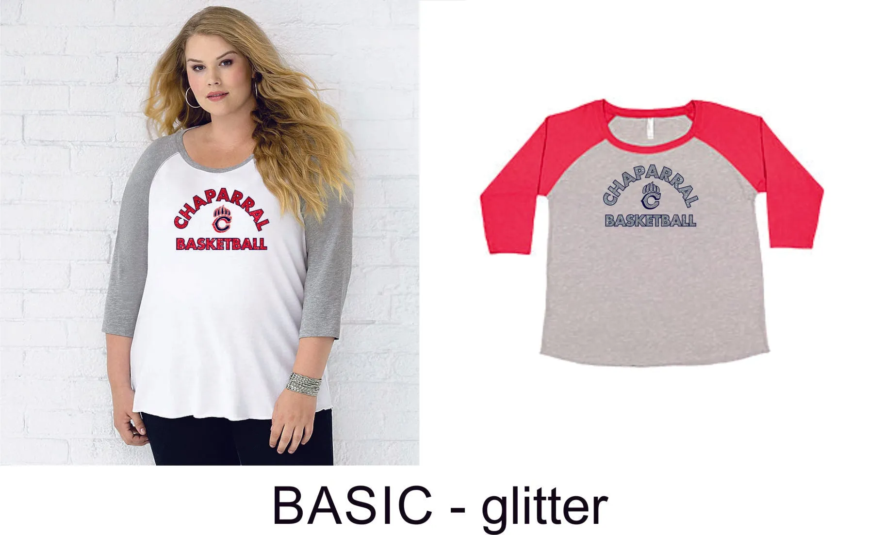 Chap Basketball Curvy Lady Raglan -4 designs - Matte or Glitter