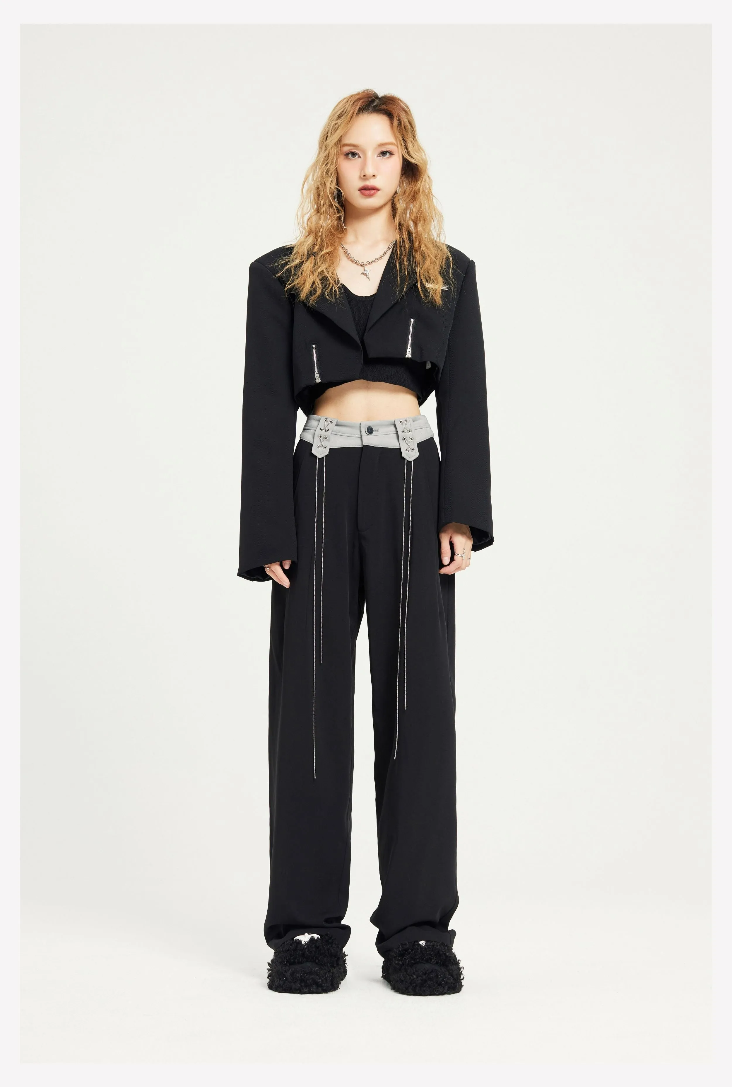 Contrast Waist Straight Fit Pants