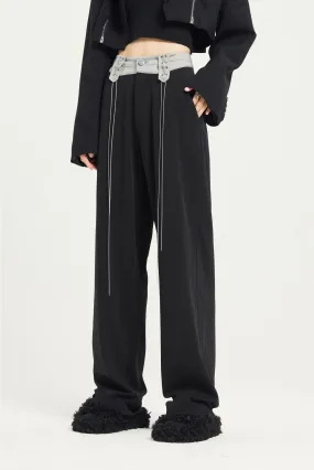 Contrast Waist Straight Fit Pants