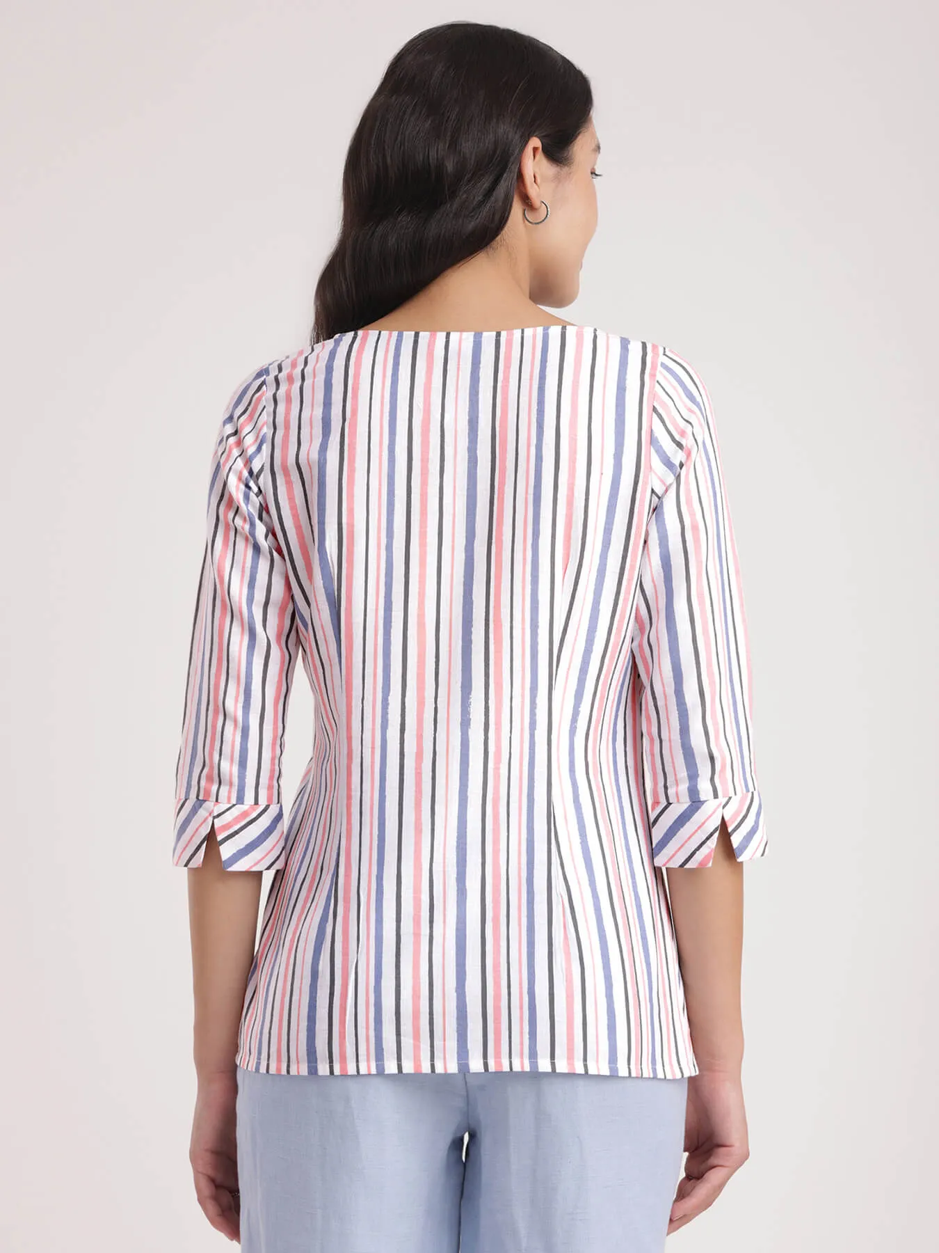 Cotton Asymmetrical Neck Top - Multicolour