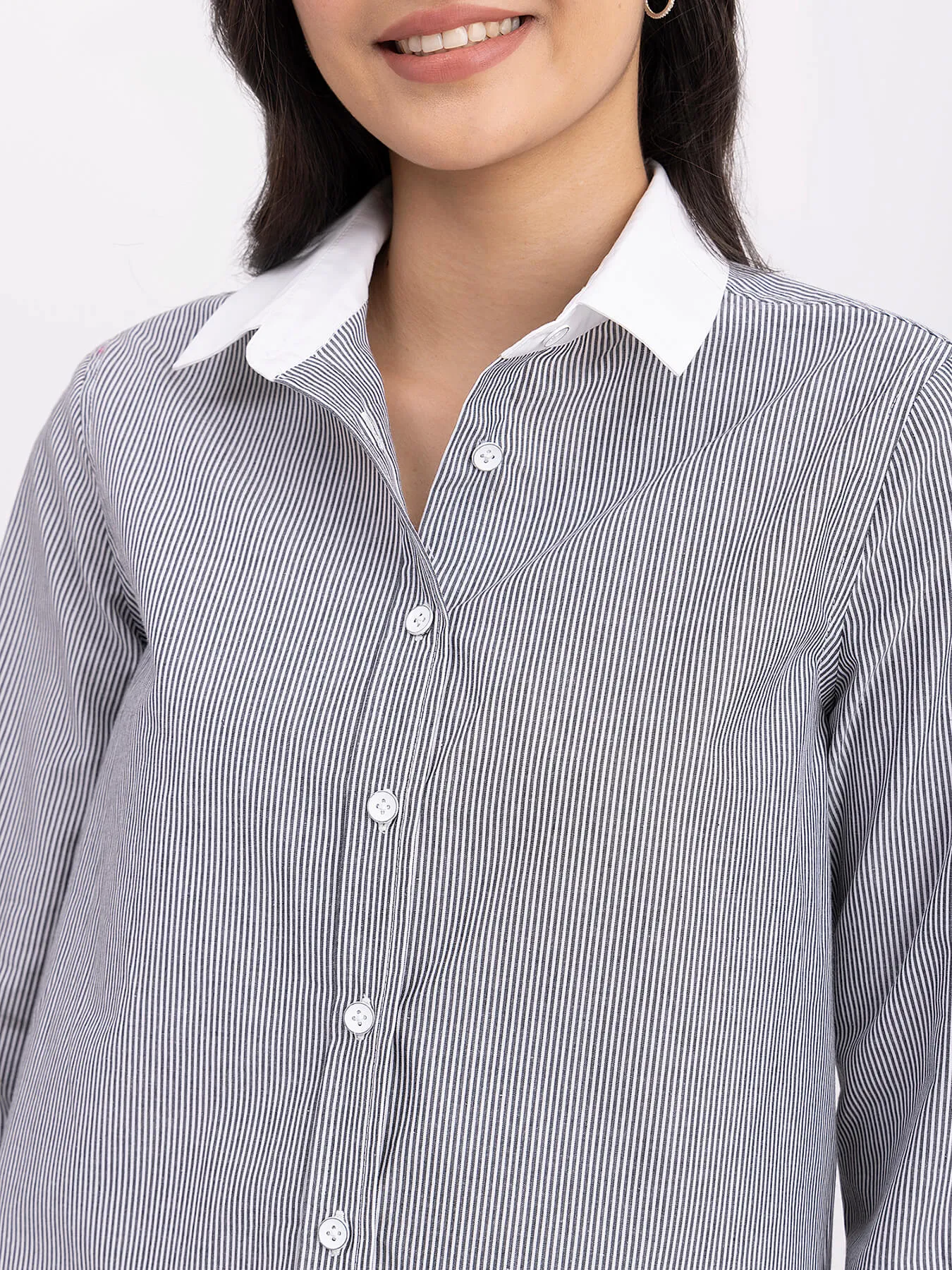 Cotton Colour Block Shirt - Black And White