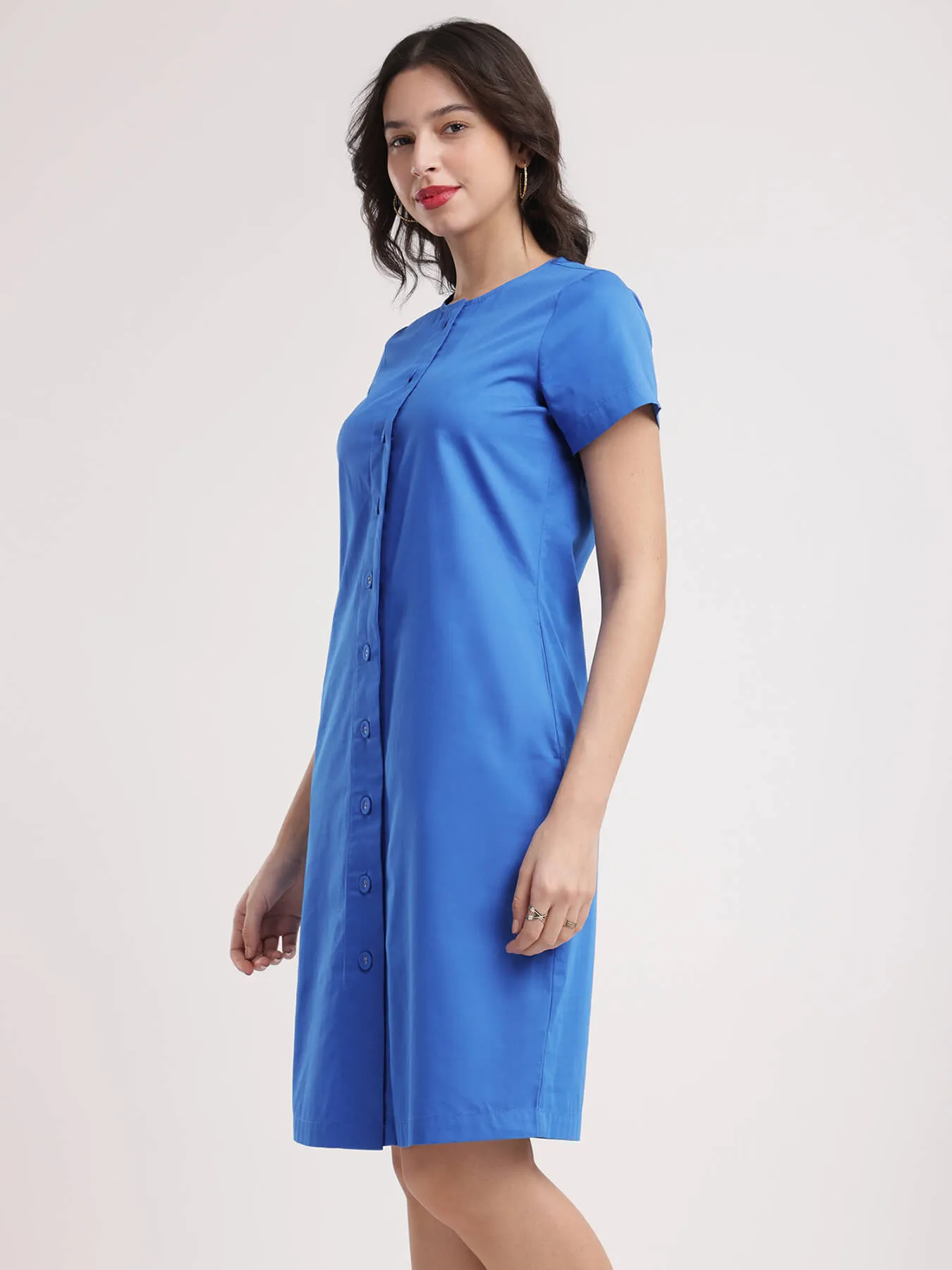 Cotton Shirt Dress - Royal Blue