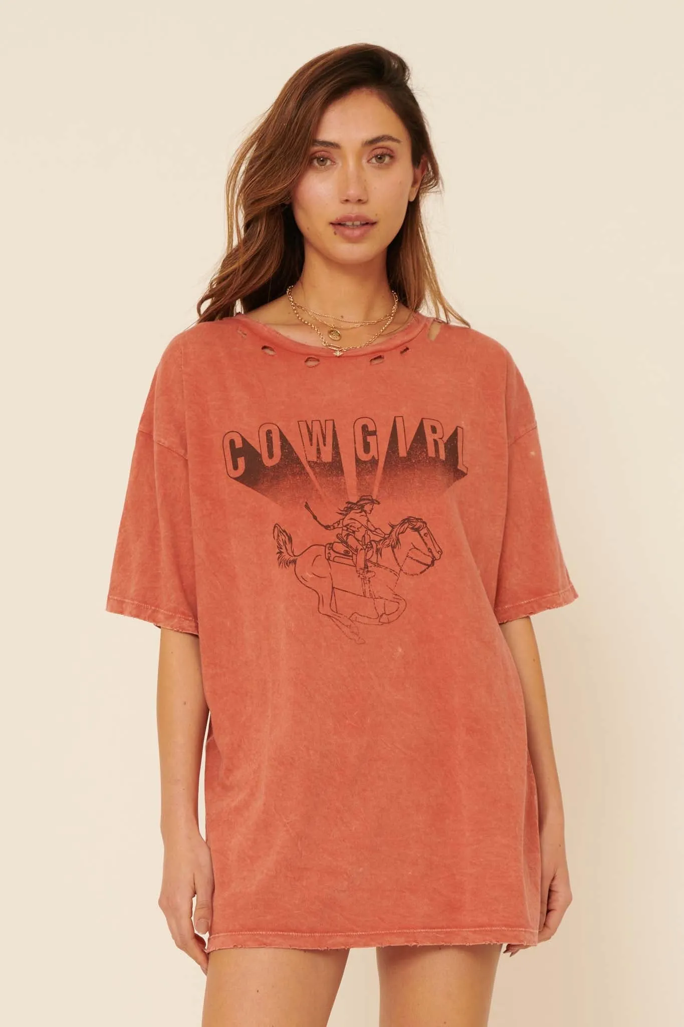 Cowgirl Distressed Oversize Graphic Tee