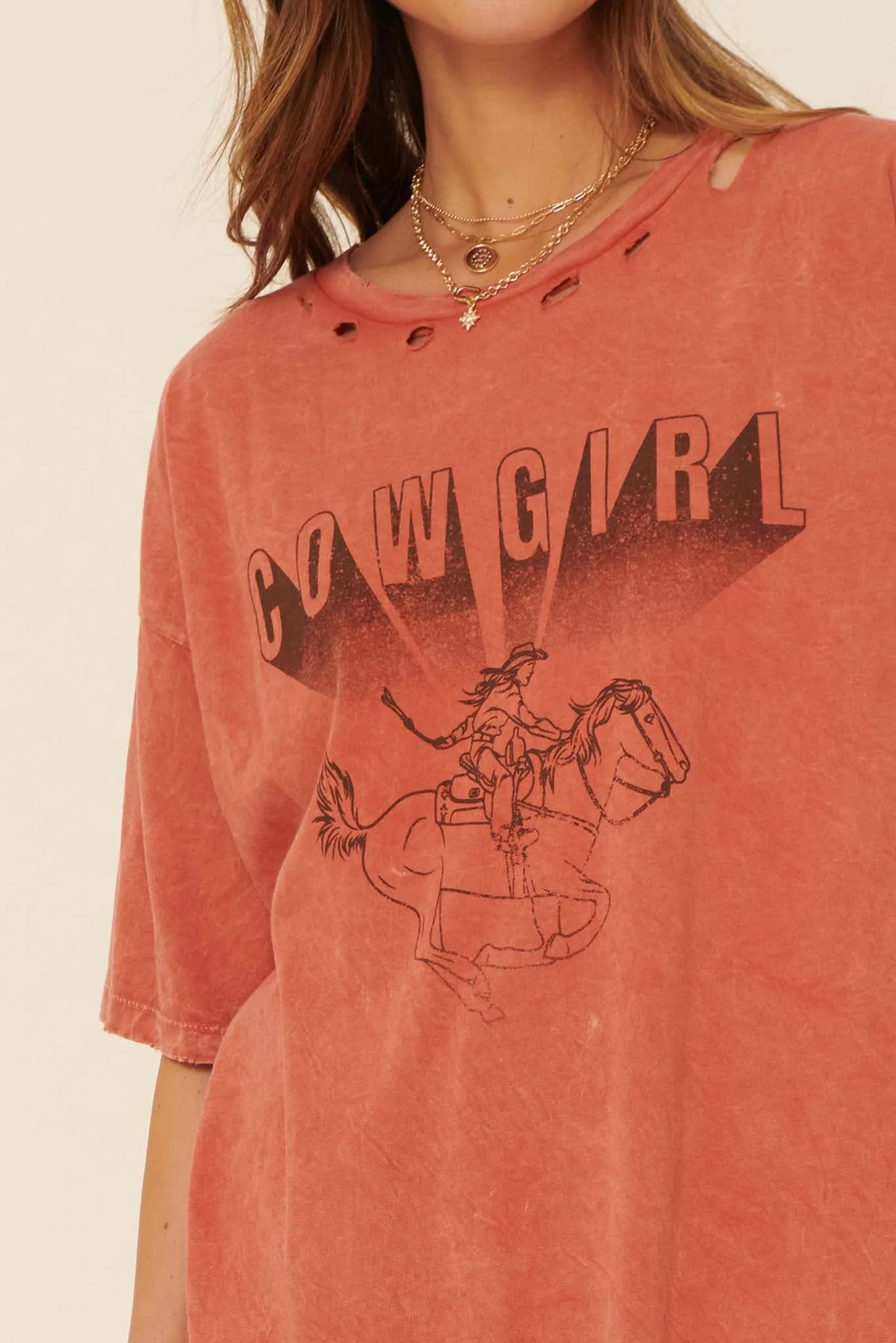 Cowgirl Distressed Oversize Graphic Tee