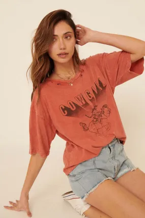 Cowgirl Distressed Oversize Graphic Tee