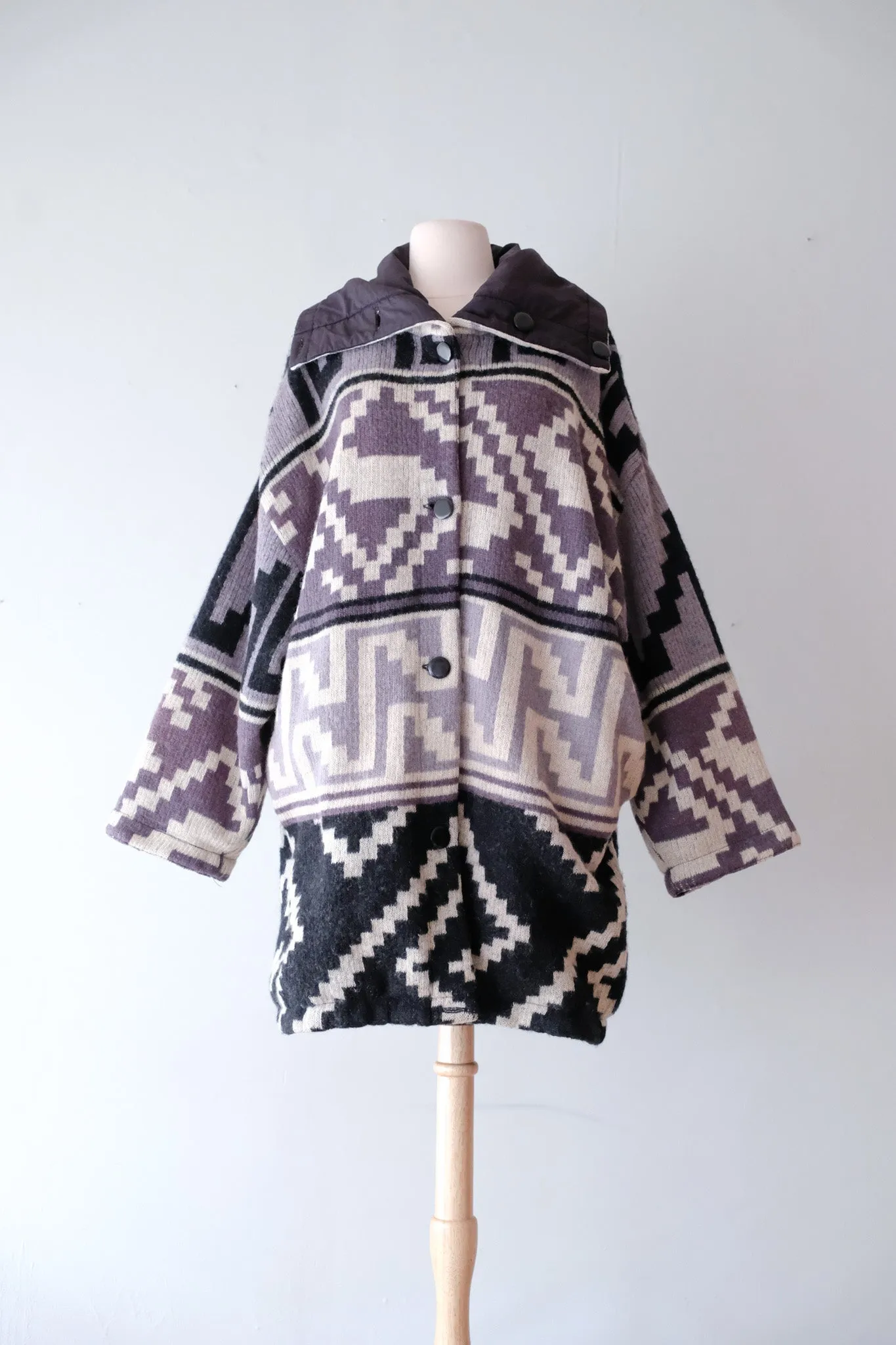 Cozy Ombre Grey Wool Mohair Pendleton Style Reversible Cocoon Coat / Sz M