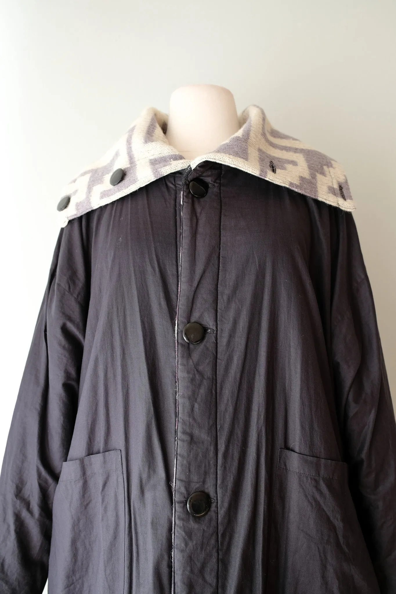 Cozy Ombre Grey Wool Mohair Pendleton Style Reversible Cocoon Coat / Sz M