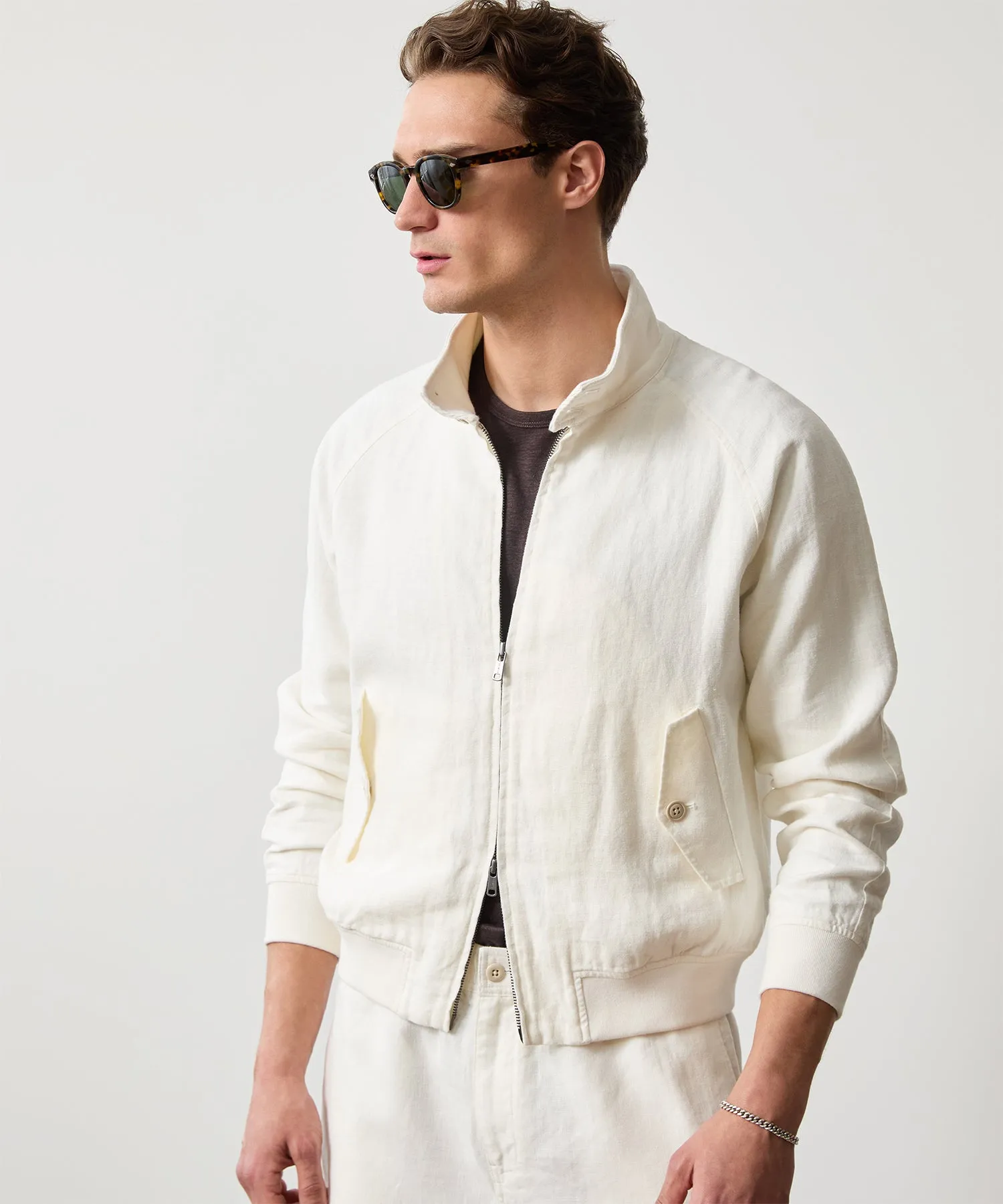 Cropped Linen Harrington Jacket in Bisque