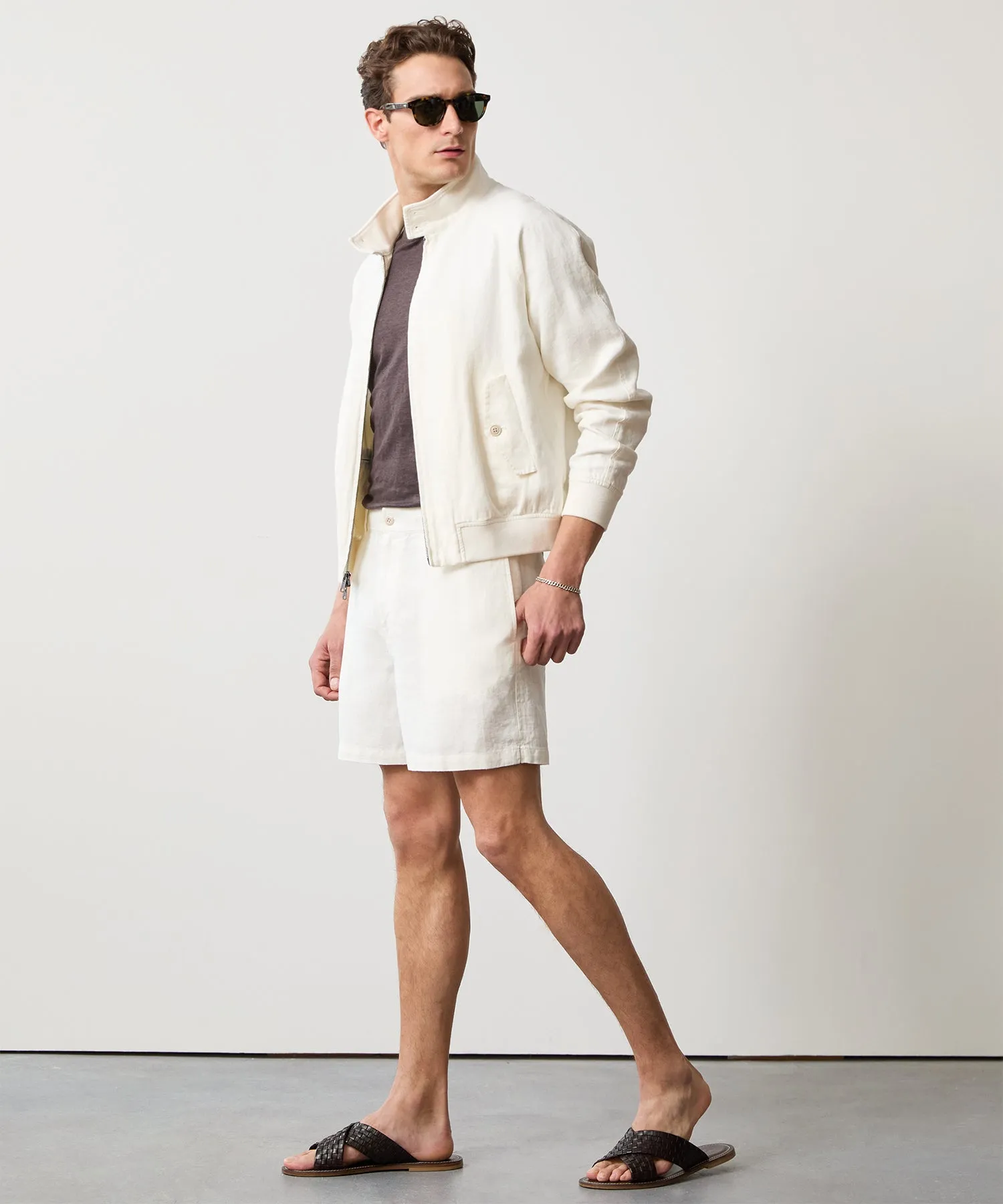 Cropped Linen Harrington Jacket in Bisque