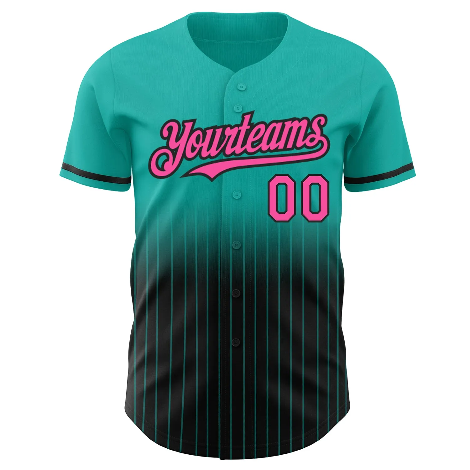 Custom Aqua Pinstripe Pink-Black Authentic Fade Fashion Baseball Jersey