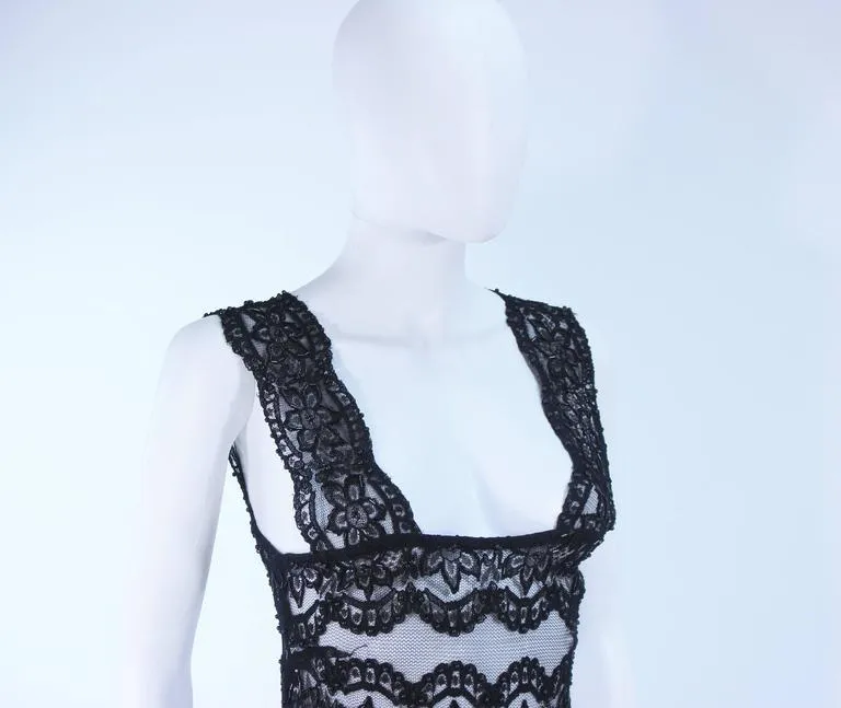 CUSTOM Sheer Stretch Black Lace Dress with Fringe Size 2-4