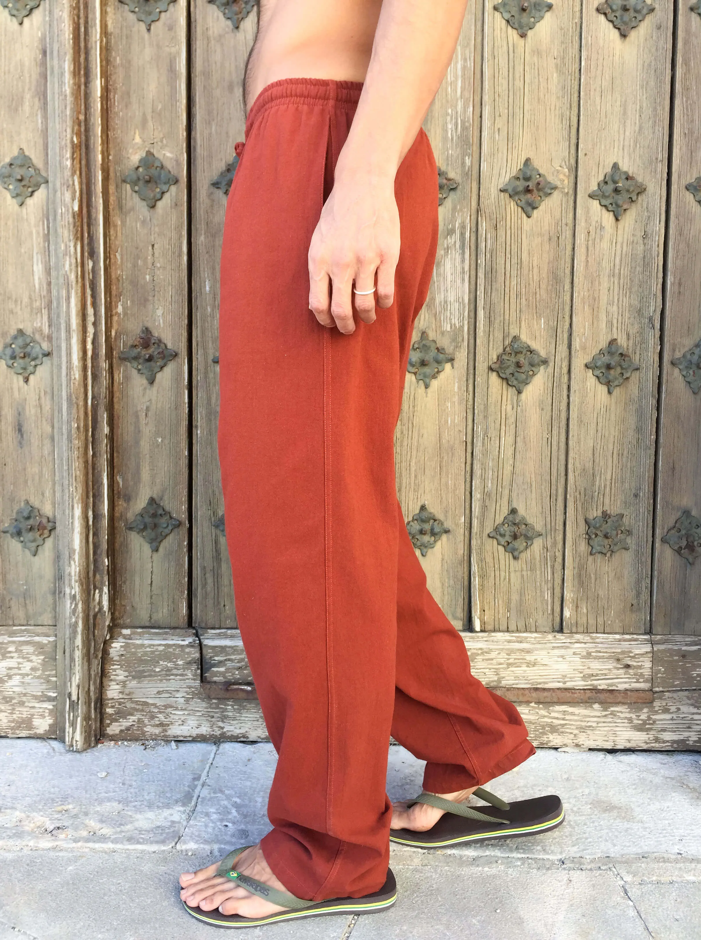 Dark Orange Cotton Drawstring Pants