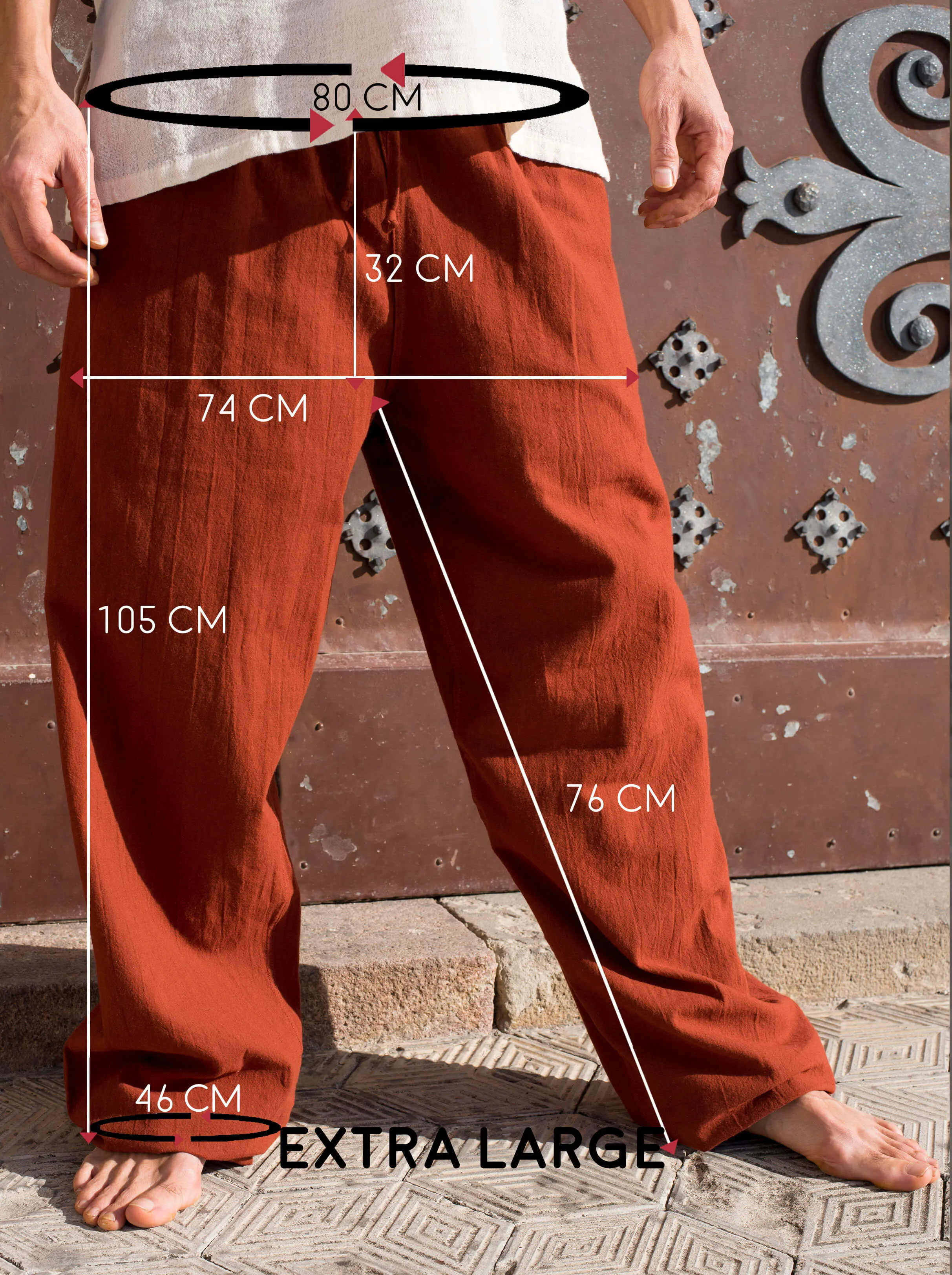 Dark Orange Cotton Drawstring Pants