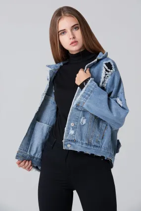 Denim Oversized Distressed Jacket