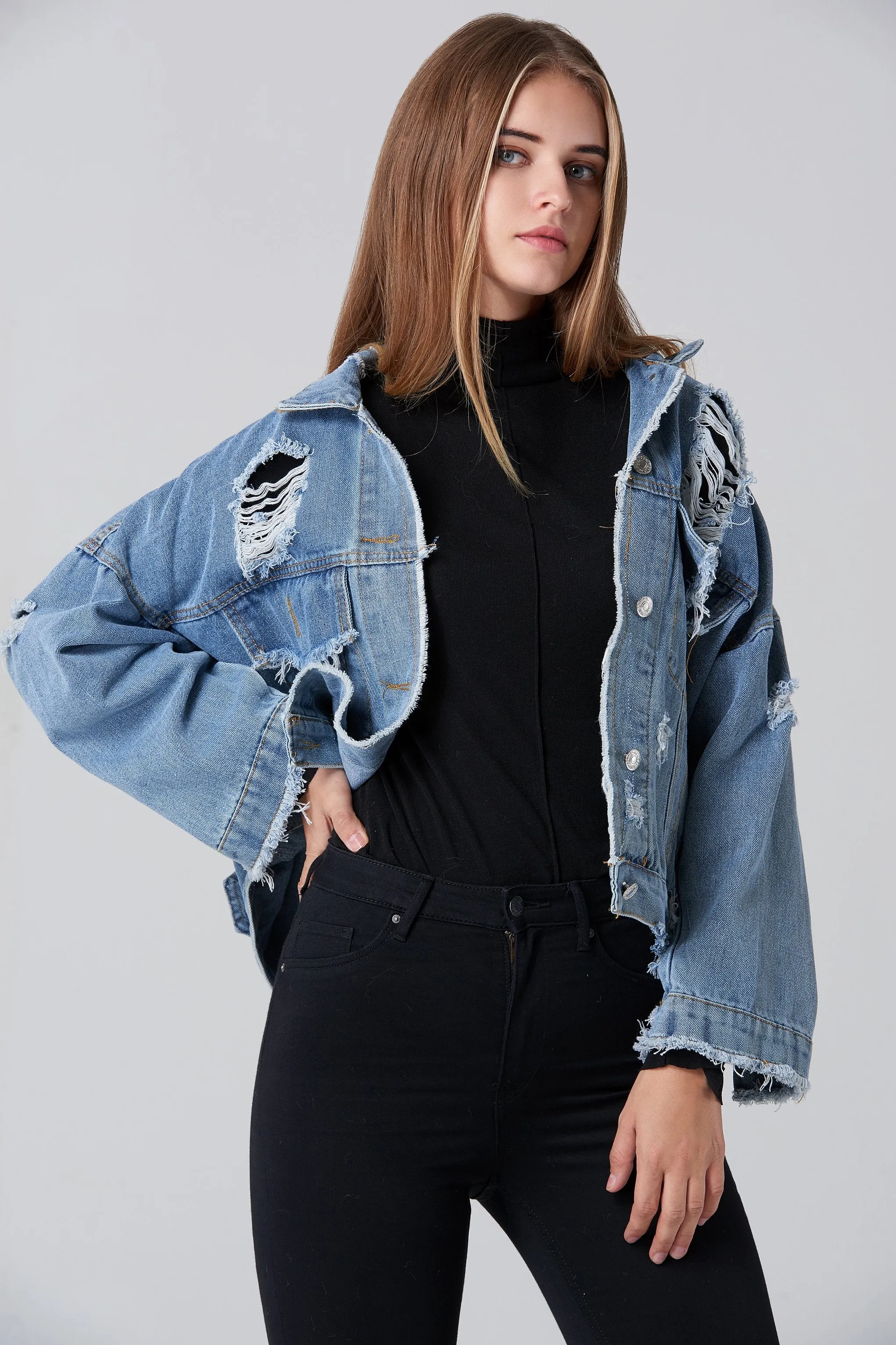 Denim Oversized Distressed Jacket