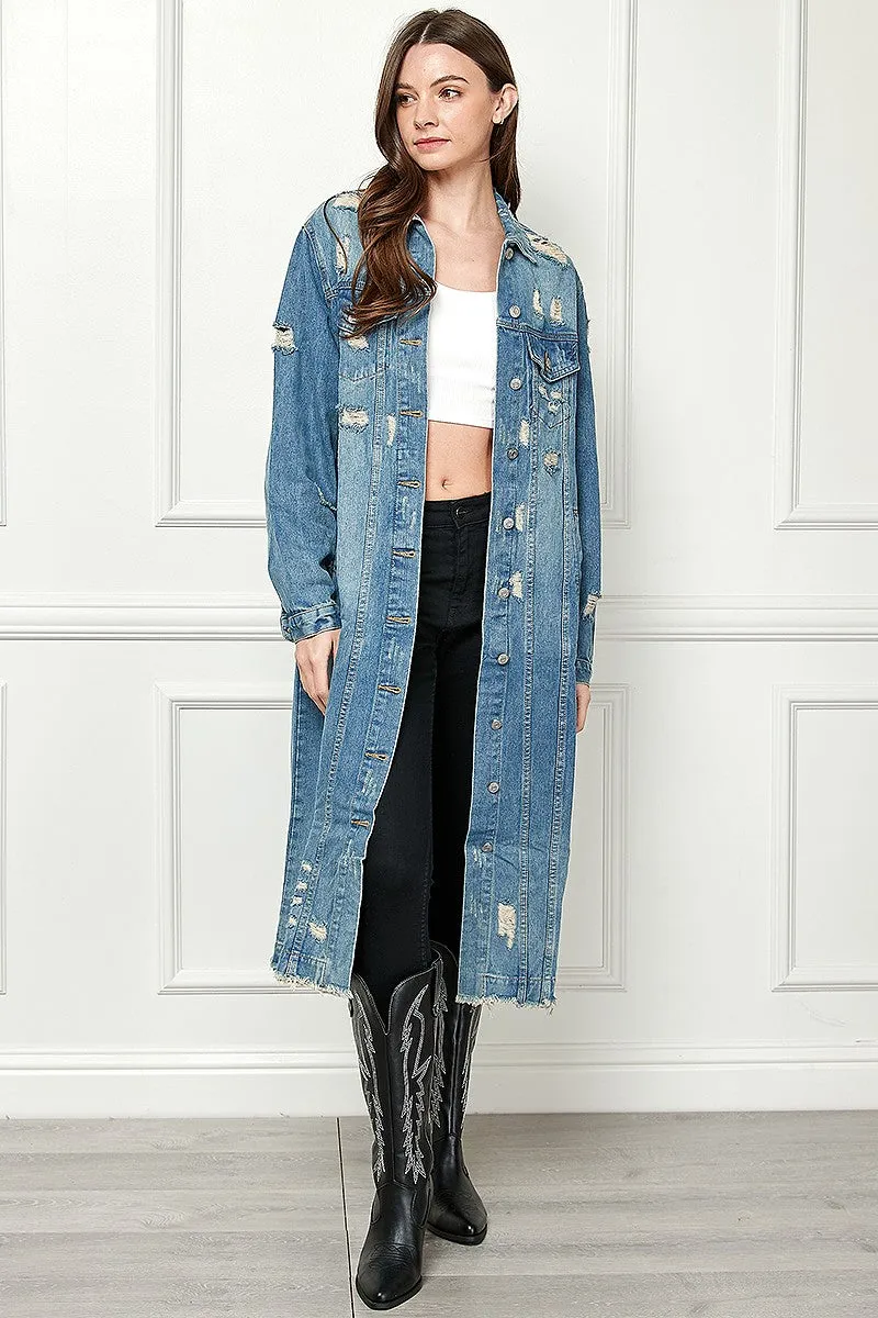 Distressed Denim Duster