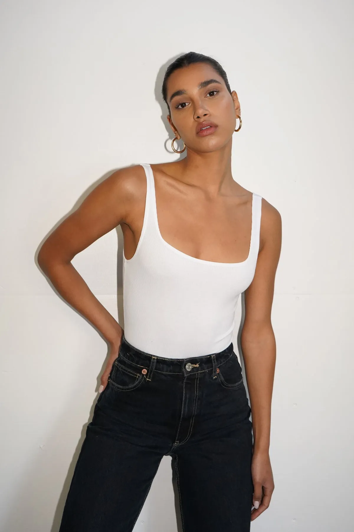 Essential Scoop Tank Bodysuit - White