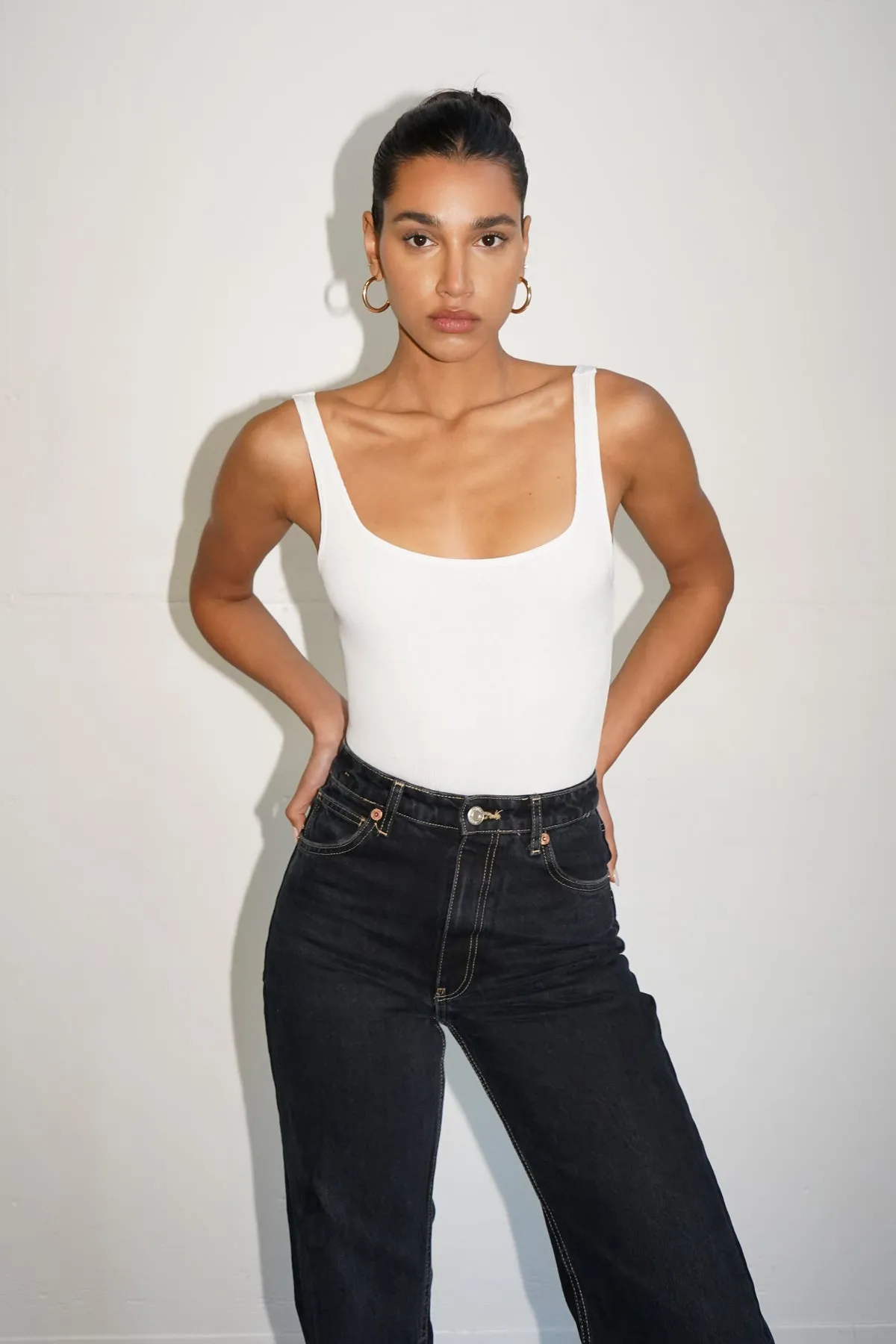 Essential Scoop Tank Bodysuit - White