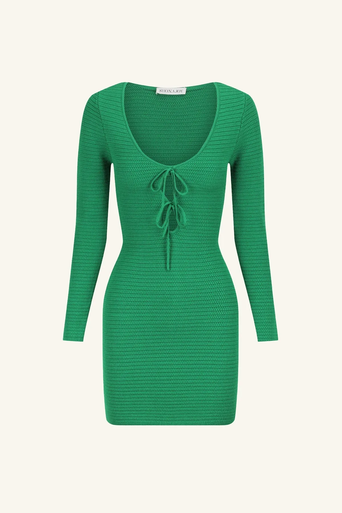 EVE LONG SLEEVE KEYHOLE MINI DRESS - TREE GREEN