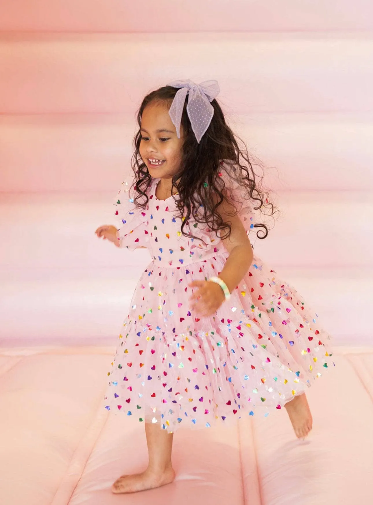 Foil Rainbow Hearts Tulle Dress