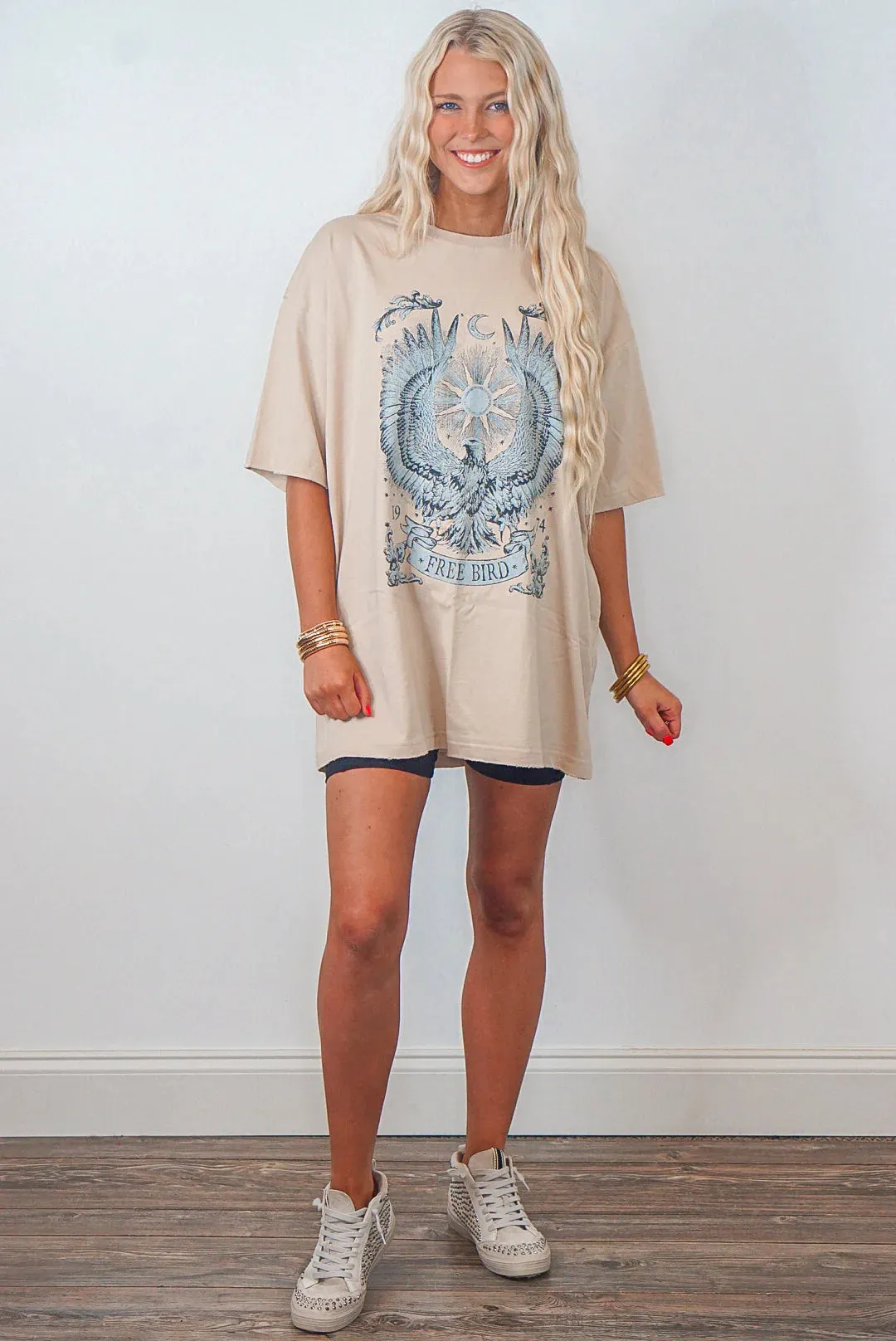 Free Bird Eagle Beige Oversized Tee