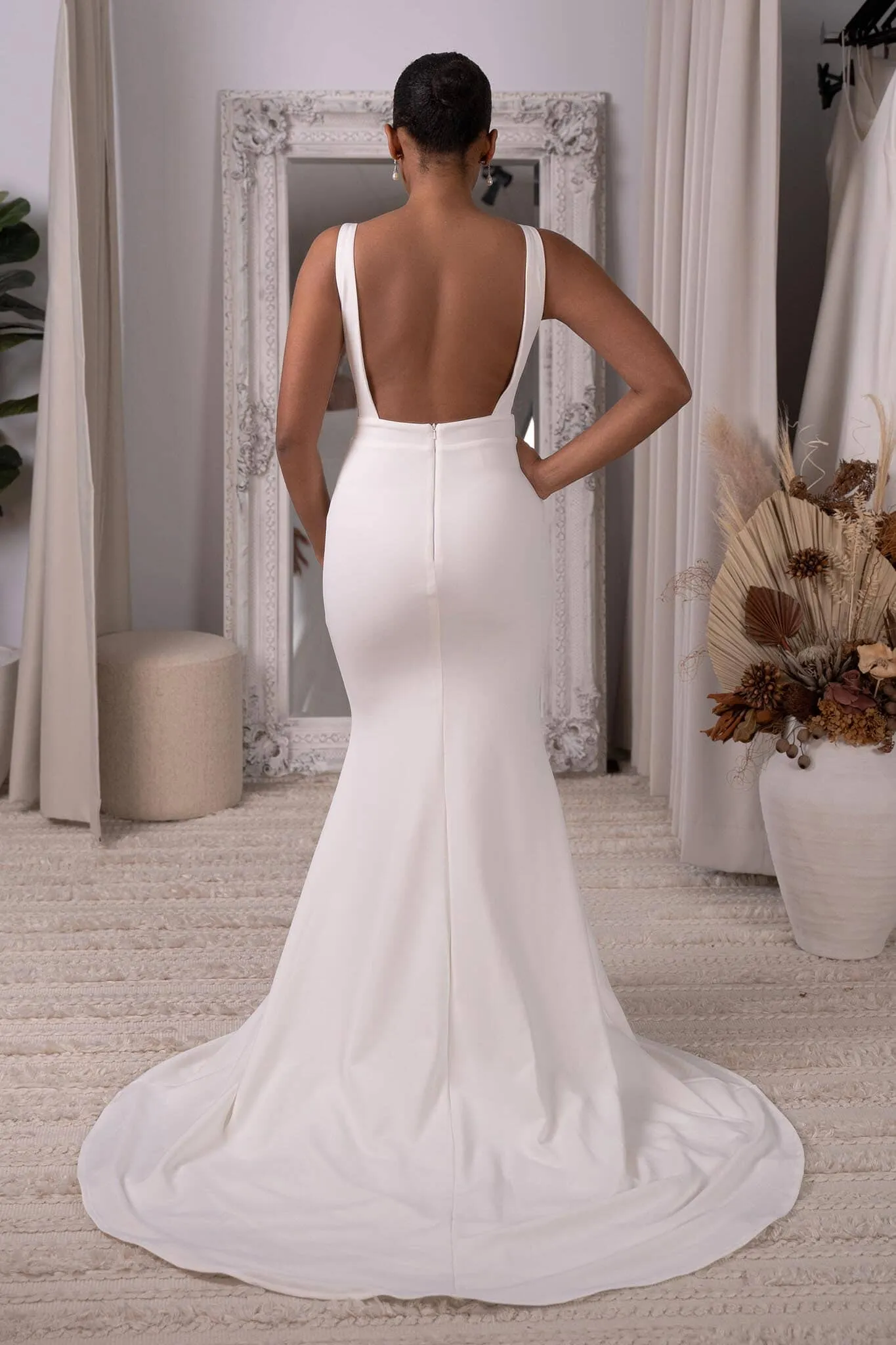 Gabrielle Square Neck Crepe Gown - Ivory