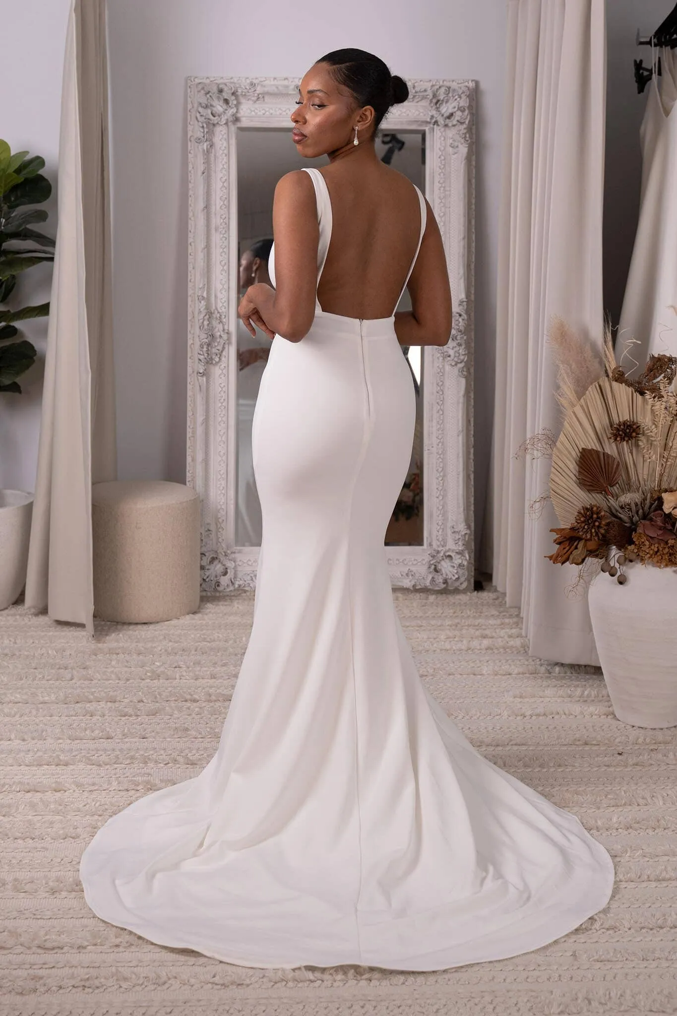 Gabrielle Square Neck Crepe Gown - Ivory