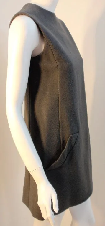 GEOFFREY BEENE 1960s Gray Wool Sleeveless Dress