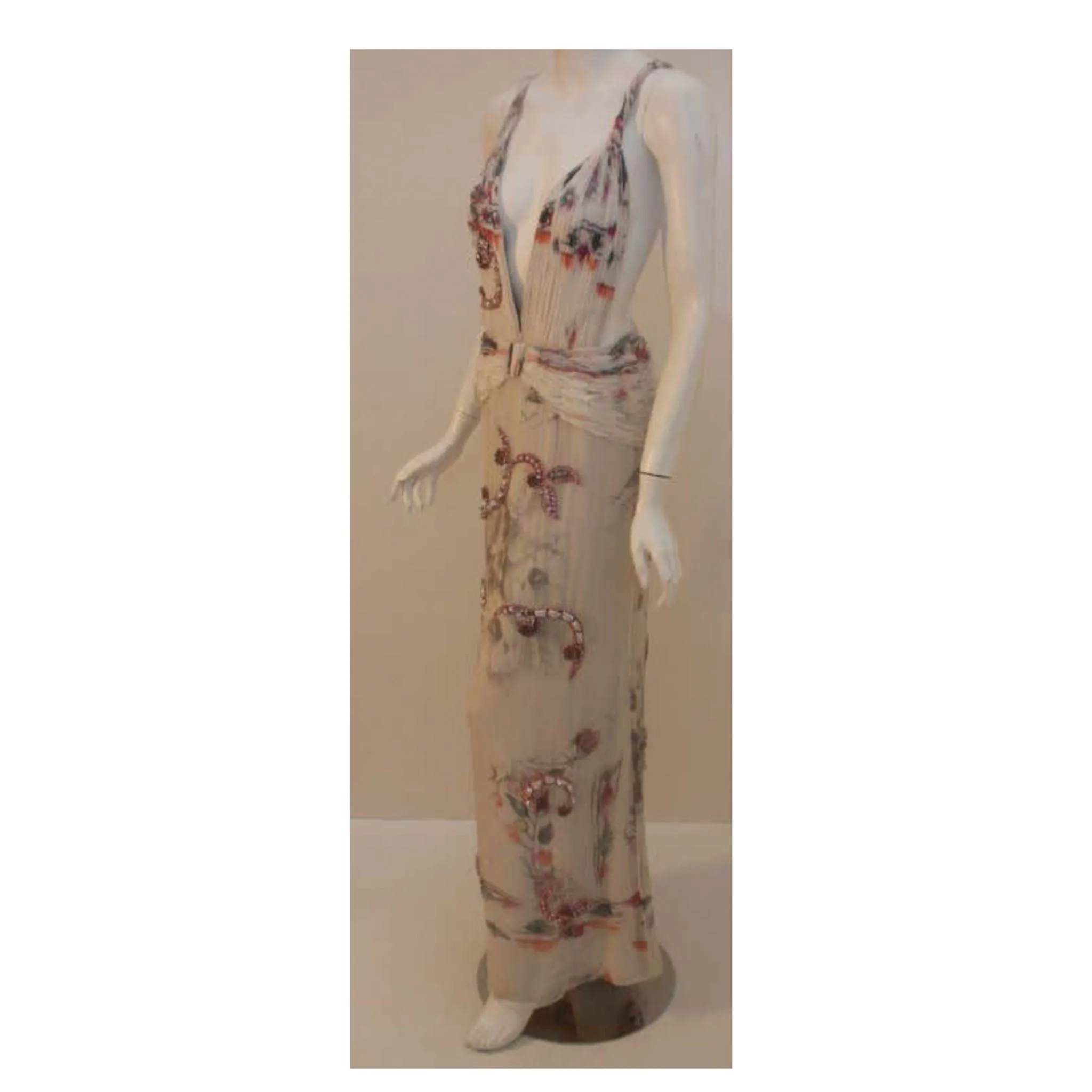 GIORGIO ARMANI Chiffon Floral Print Gown w/ Rhinestones