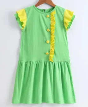 Girls Cotton Jersey Dress with Frill Sleeves