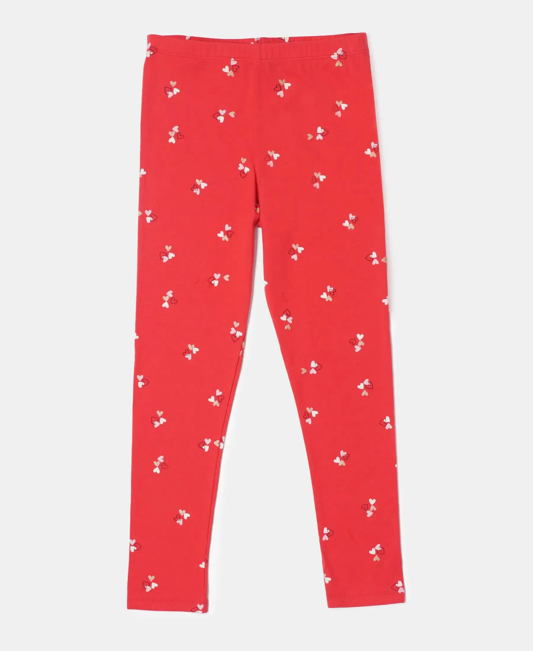 Girl's Super Combed Cotton Elastane Stretch Leggings - Rio Red Printed