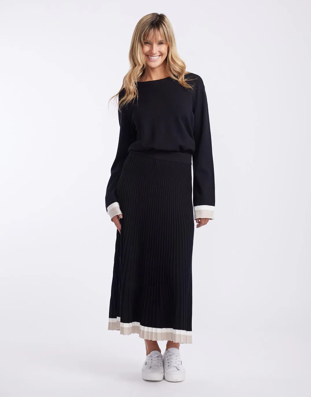 Giselle Rib Skirt - Black/Oat/White