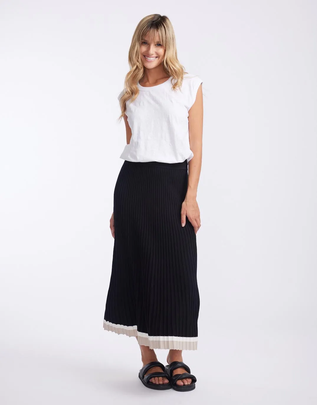 Giselle Rib Skirt - Black/Oat/White