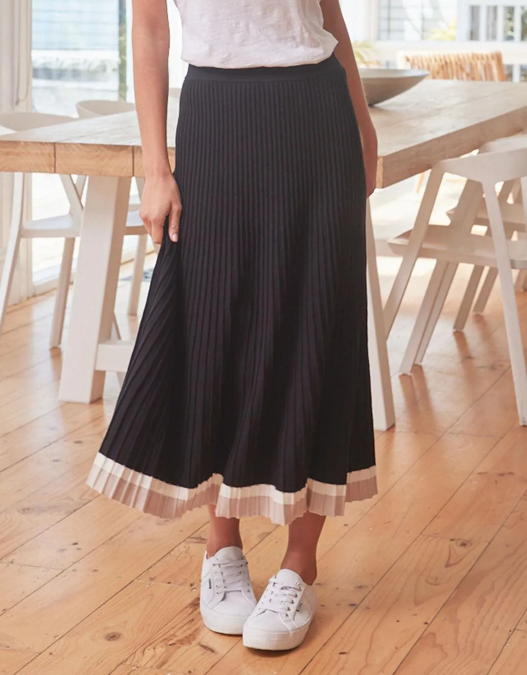 Giselle Rib Skirt - Black/Oat/White