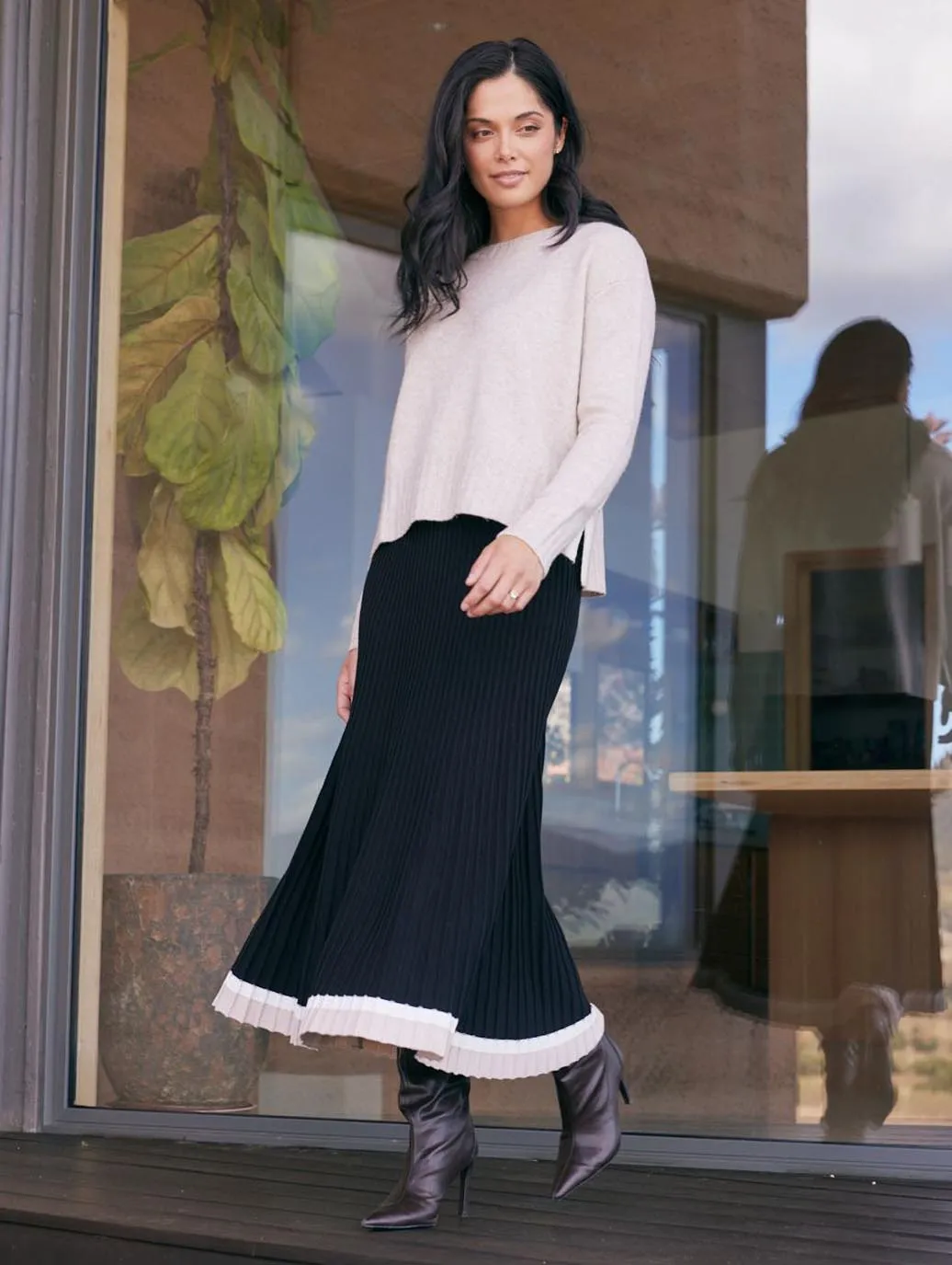 Giselle Rib Skirt - Black/Oat/White