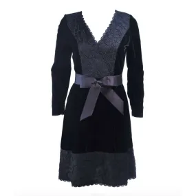 GIVENCHY Black Velvet and Lace Cocktail Dress w/ Bow Belt