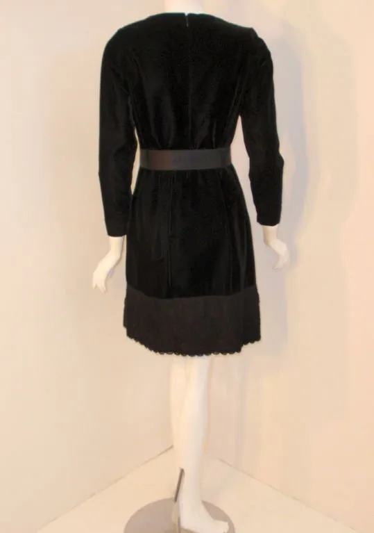 GIVENCHY Black Velvet and Lace Cocktail Dress w/ Bow Belt